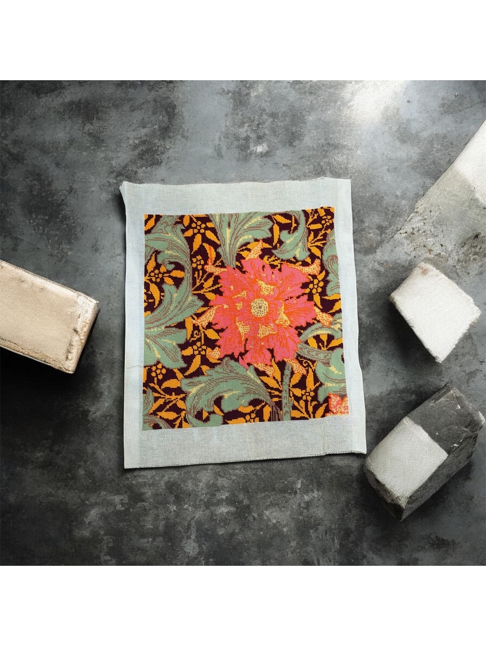 Handmade Needlepoint Floral Canvas Art Color Burst